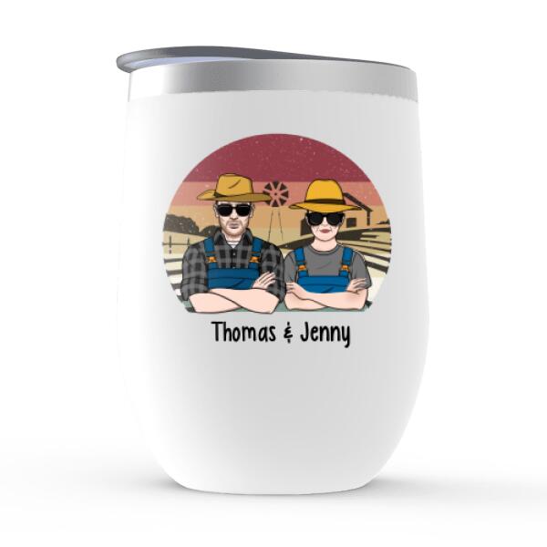 Personalized Wine Tumbler, Farming Couple, Old Farmers, Gifts For Farmers