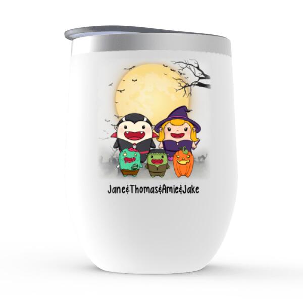 Personalized Wine Tumbler, Spooky Family, Cute Halloween Icon, Gifts For Halloween Family