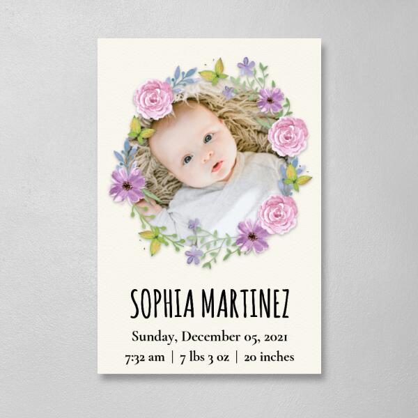 Personalized Canvas/Poster, Baby Photo Birth Statistics, Upload Photo Gift, Gift For Baby, Newborn Baby