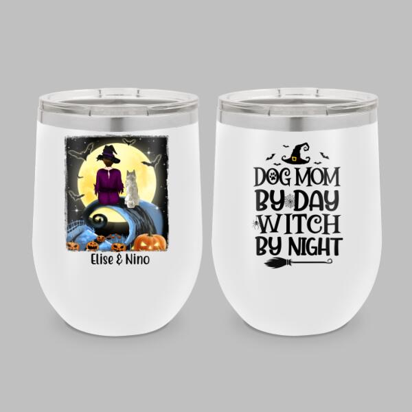 Dog Mom by Day Witch by Night - Halloween Personalized Gifts Custom Tumbler for Dog Lovers