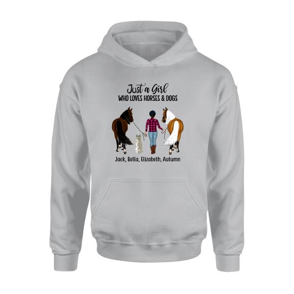 Personalized Shirt, Just a Girl Who Loves Horses and Dogs, Gifts For Horse and Dog Lovers