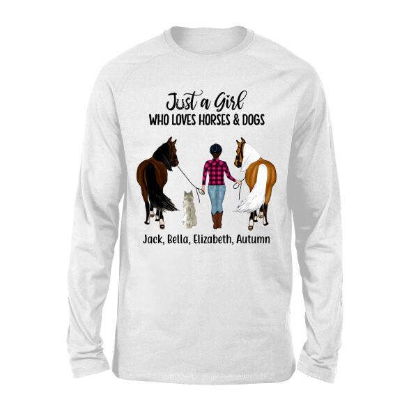 Personalized Shirt, Just a Girl Who Loves Horses and Dogs, Gifts For Horse and Dog Lovers