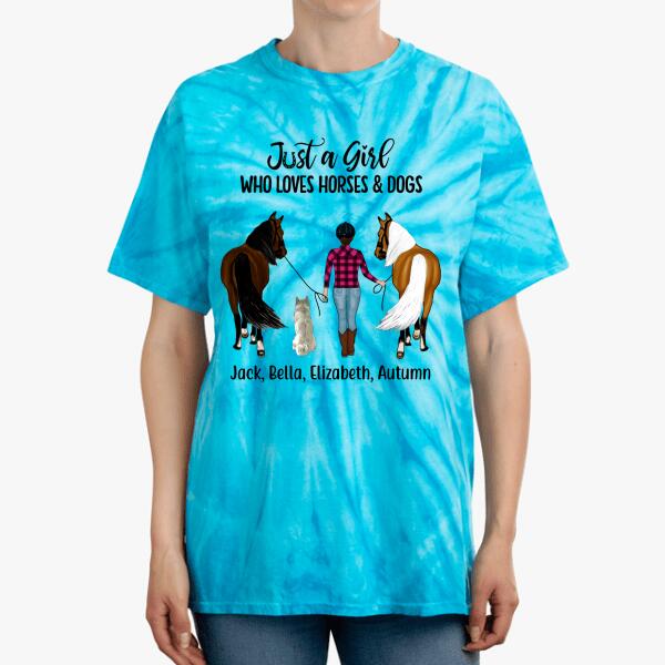 Personalized Shirt, Just a Girl Who Loves Horses and Dogs, Gifts For Horse and Dog Lovers