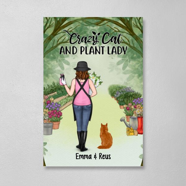 Personalized Canvas/Poster, Crazy Cat And Plant Lady, Gift For Gardeners And Cat Lovers