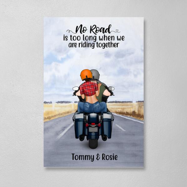 Personalized Canvas, Motorcycle Couple, No Road Is Too Long, Gift For Couple, Biker Couple, Motorcycle Lovers