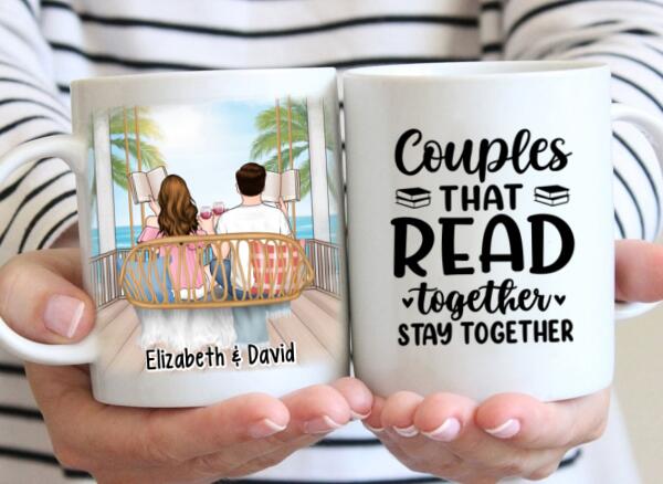 Personalized Mug, Reading Book On Swing, Couple Friends Sisters Gift, Gift For Reading Lovers, Book Lovers