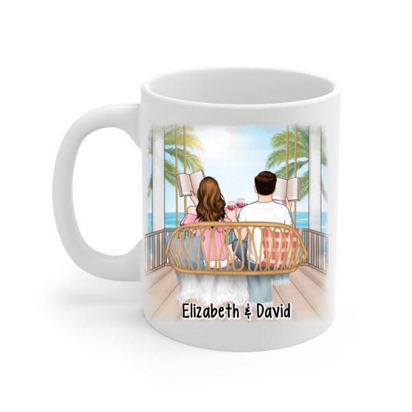 Personalized Mug, Reading Book On Swing, Couple Friends Sisters Gift, Gift For Reading Lovers, Book Lovers