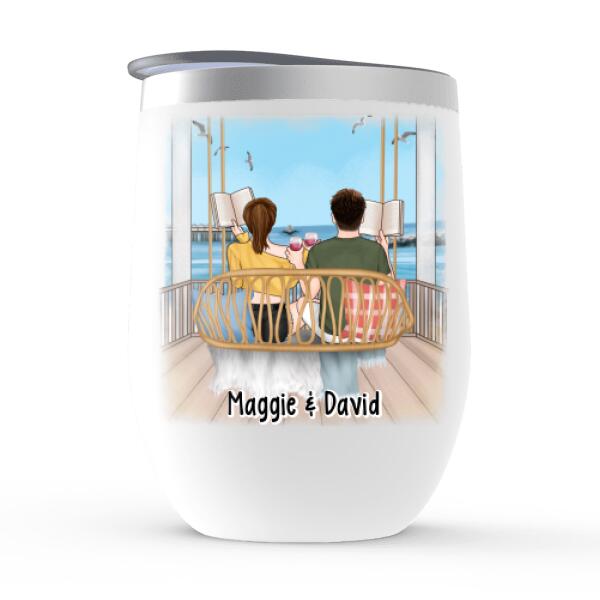 Personalized Wine Tumbler, Reading Book On Swing, Couple Friends Sisters Gift, Gift For Reading Lovers, Book Lovers