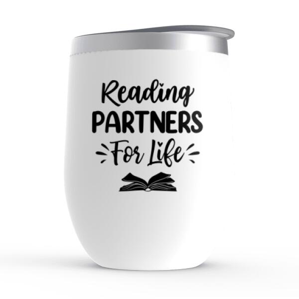 Personalized Wine Tumbler, Reading Book On Swing, Couple Friends Sisters Gift, Gift For Reading Lovers, Book Lovers