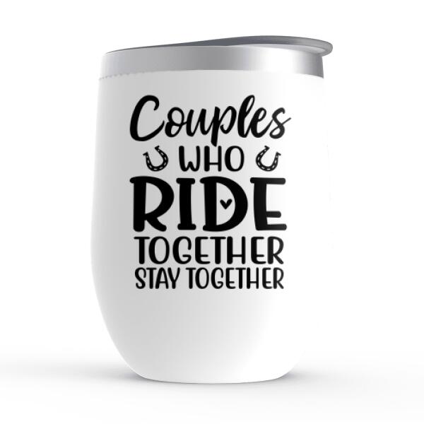 Personalized Wine Tumbler, Horseback Riding Couple Holding Hand, Gift For Horse Lovers