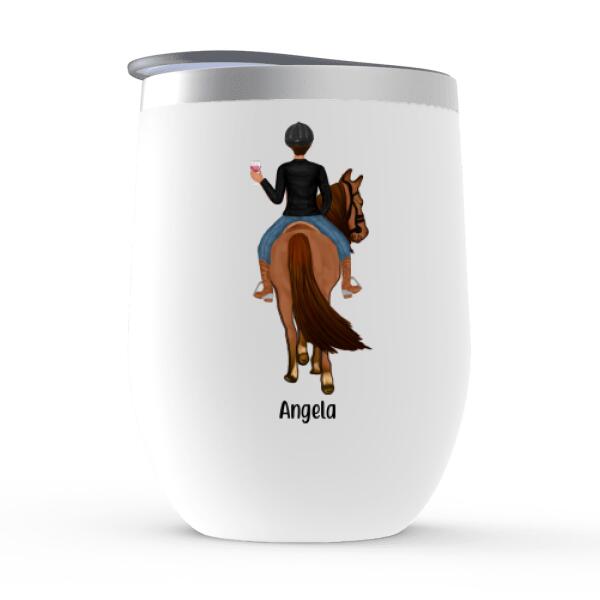 Personalized Wine Tumbler, Girl Riding Horse Mule and Drinking, Gift for Horse Lover, Mule Rider and Drinker