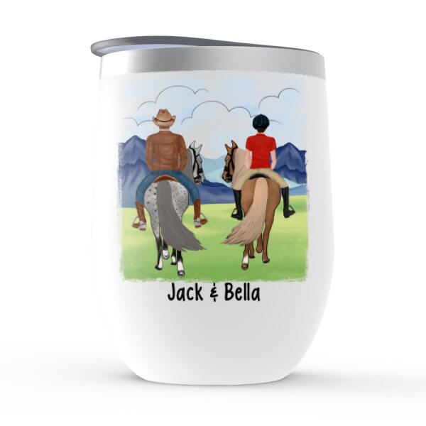 Couple Who Ride Together Stay Together - Personalized Wine Tumbler For Him, For Her, Horse Lovers