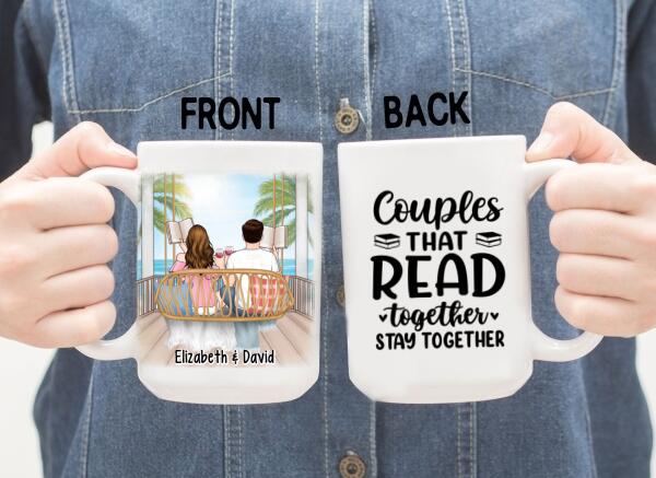 Personalized Mug, Reading Book On Swing, Couple Friends Sisters Gift, Gift For Reading Lovers, Book Lovers