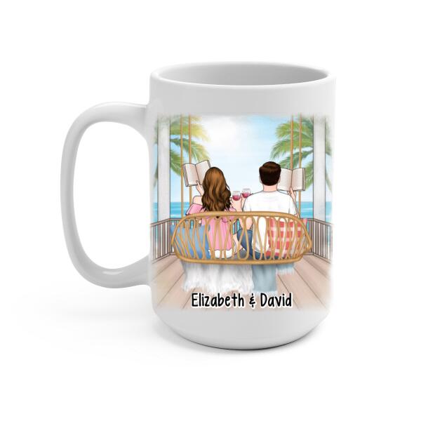 Personalized Mug, Reading Book On Swing, Couple Friends Sisters Gift, Gift For Reading Lovers, Book Lovers