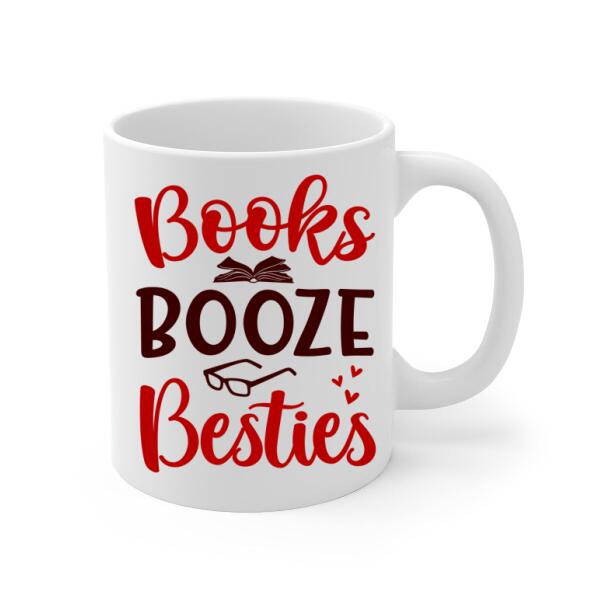 Up To 5 Girls Books Booze Besties - Personalized Mug For Friends, Book