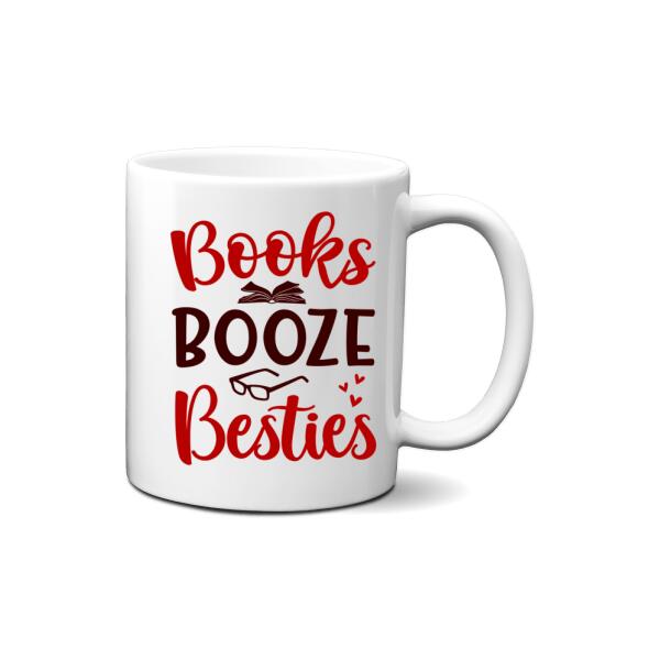 Up To 5 Girls Books Booze Besties - Personalized Mug For Friends, Book