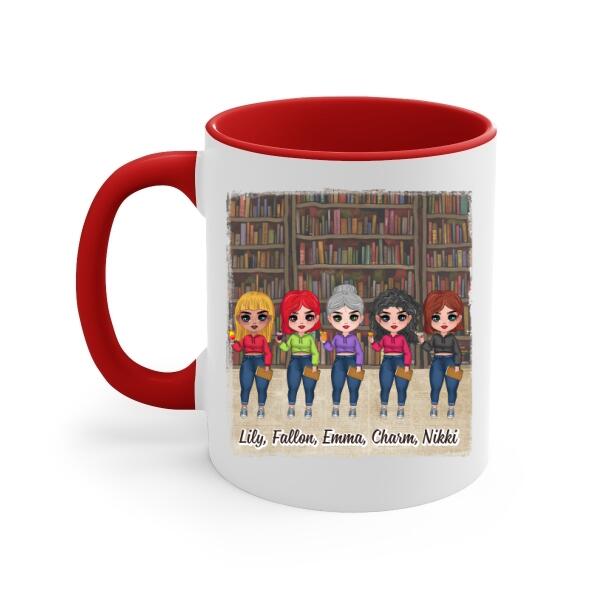 Up To 5 Girls Books Booze Besties - Personalized Mug For Friends, Book