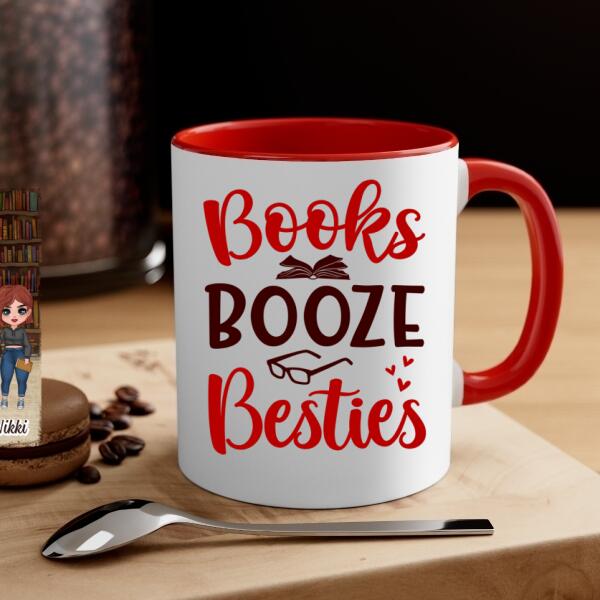 Up To 5 Girls Books Booze Besties - Personalized Mug For Friends, Book