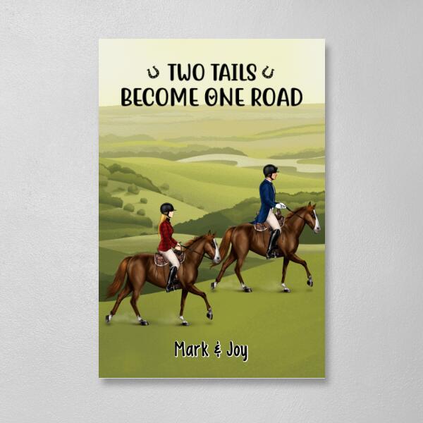 Two Tails Become One Road - Personalized Canvas For Couples, For Friends, Horse Lovers