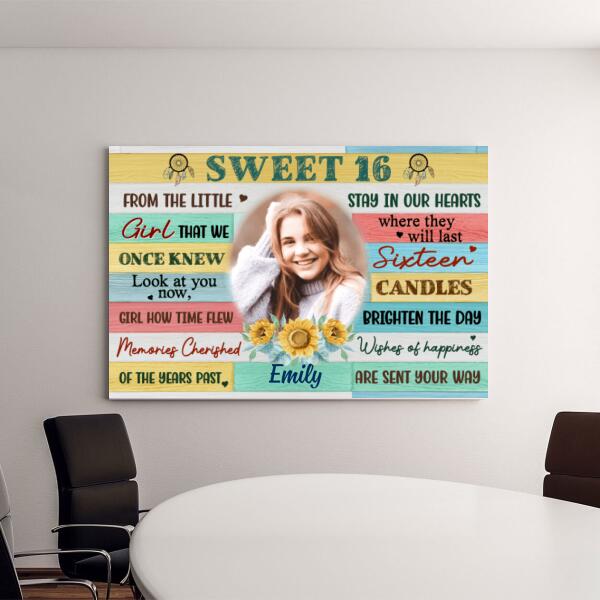 Sweet 16 Happy Birthday - Personalized Canvas For Daughter, For Sister, Niece, 16th Birthday