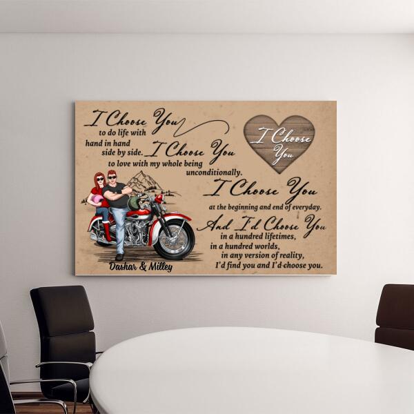 I Choose You Motorcycle Couple - Personalized Canvas For Him, Her, Motorcycle Lovers, Valentine's Day