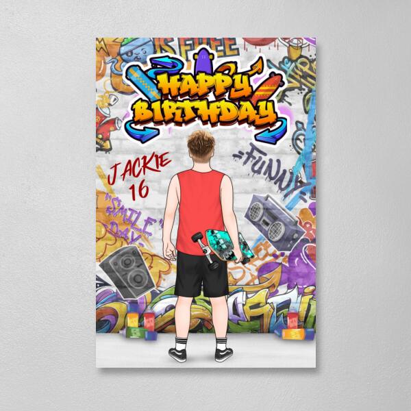 Happy Birthday To Skateboarding Boy- Personalized Canvas For Son, Him, Skateboarding, Birthday