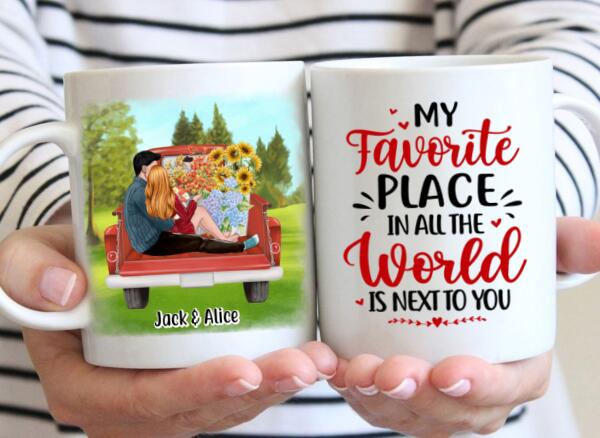 Couple Sitting On Car - Personalized Mug For Couples, For Her, For Him, Valentine's Day