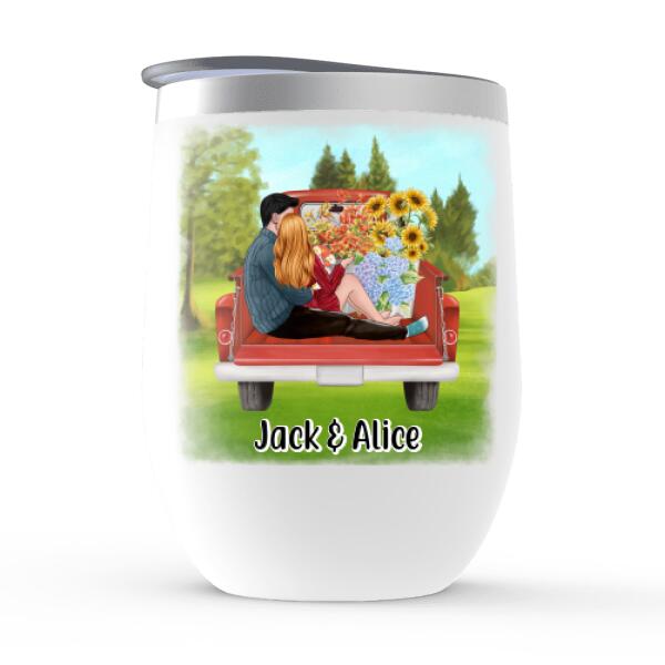 Couple Sitting On Car - Personalized Wine Tumbler For Couples, For Her, For Him, Valentine's Day