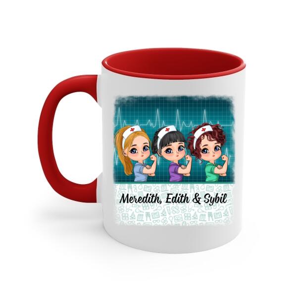 Up To 3 Chibi Nurse Squad - Personalized Mug For Her, Coworkers, Nurse