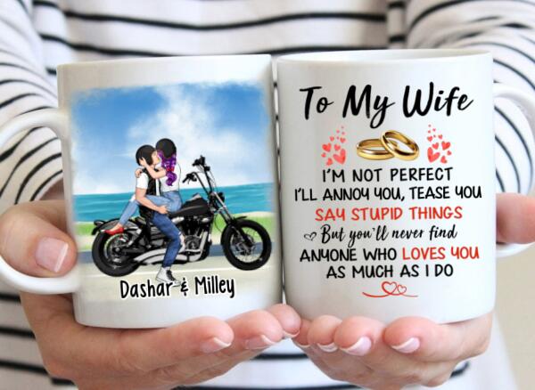 To My Wife Kissing Motorcycle Couple - Personalized Mug For Couples, For Her, Motorcycle Lovers