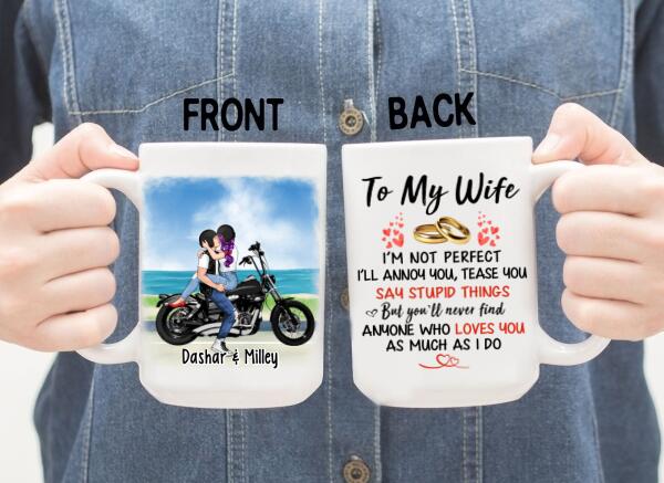 To My Wife Kissing Motorcycle Couple - Personalized Mug For Couples, For Her, Motorcycle Lovers