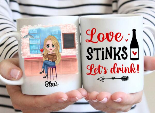 Up To 3 Chibi Love Stinks Let's Drink - Personalized Mug For Her, Valentine's Day