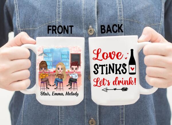 Up To 3 Chibi Love Stinks Let's Drink - Personalized Mug For Her, Valentine's Day