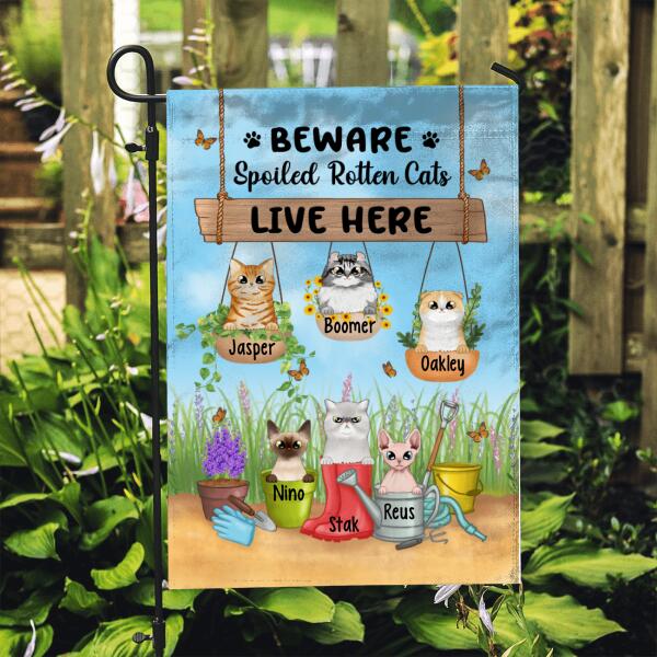 Beware Spoiled Rotten Cats Live Here - Personalized Garden Flag For Her, For Him, Cat Lovers