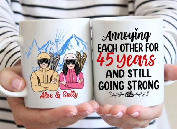 Older Couple Annoying Each Other For - Personalized Mug For Couples, Her, Him, Skiing, Anniversary