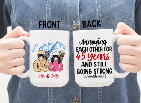 Older Couple Annoying Each Other For - Personalized Mug For Couples, Her, Him, Skiing, Anniversary