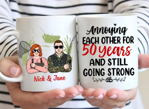 Older Couple Annoying Each Other For - Personalized Mug For Couples, Her, Him, Fishing, Anniversary