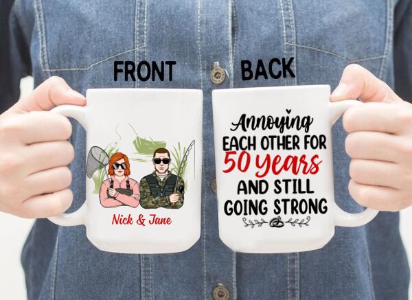 Older Couple Annoying Each Other For - Personalized Mug For Couples, Her, Him, Fishing, Anniversary