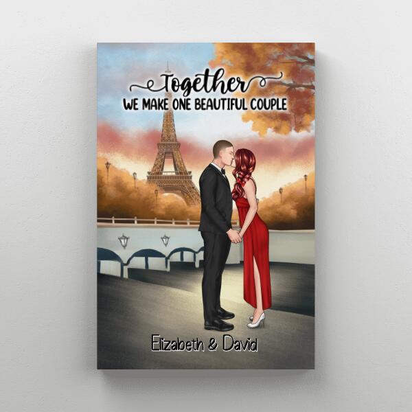Eiffel Tower Beautiful Couple - Personalized Canvas For Couples, Valentine's Day