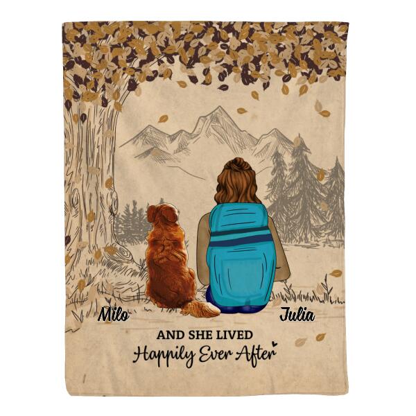 And She Lived Happily Ever After - Personalized Blanket For Her, Dog Lovers, Hiking