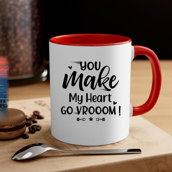 You Make My Heart Go Vrooom - Personalized Mug For Couples, Him, Her, Motorcycle Lovers