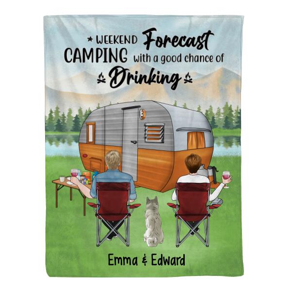 Camping With A Good Chance Of Drinking - Personalized Blanket For Couples, Dog Lovers, Camping