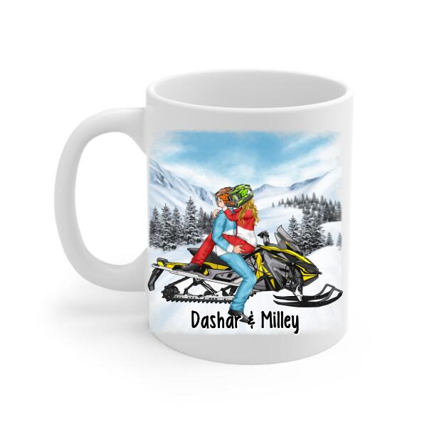Kissing Snowmobiling Couple - Personalized Mug For Him, For Her
