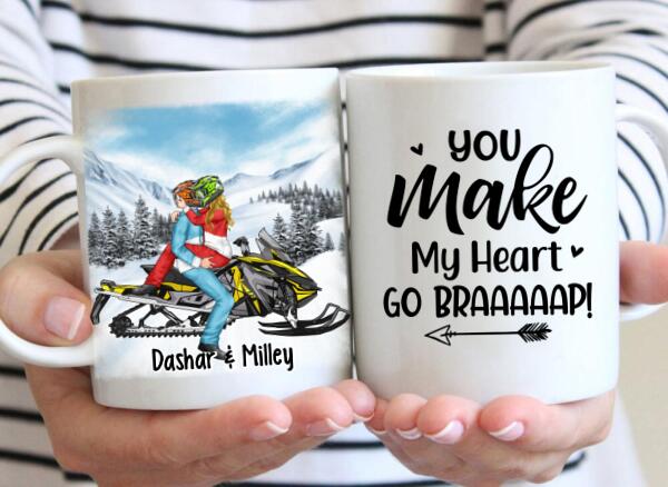 Kissing Snowmobiling Couple - Personalized Mug For Him, For Her