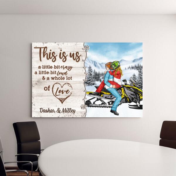 Kissing Snowmobiling Couple - Personalized Canvas For Him, For Her