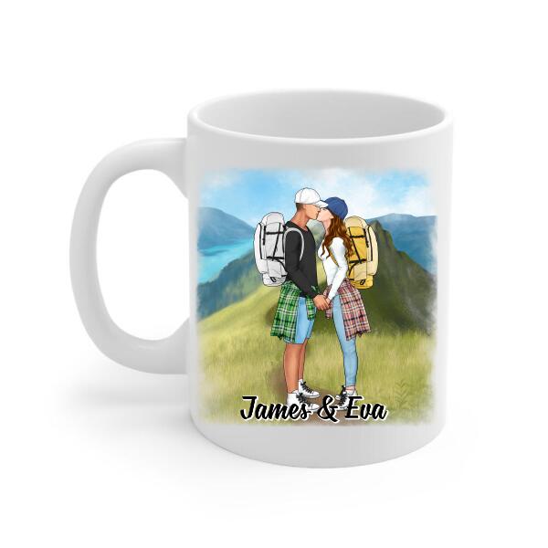 Kissing Hiking Couple - Personalized Mug For Her, Him