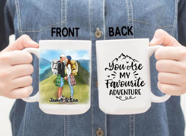 Kissing Hiking Couple - Personalized Mug For Her, Him