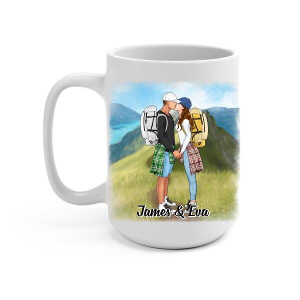 Kissing Hiking Couple - Personalized Mug For Her, Him