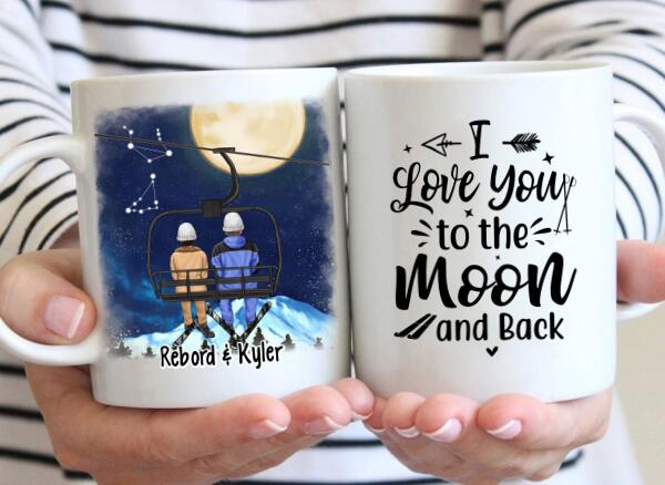 Love You To The Moon And Back - Personalized Mug For Couples, The Family, Skiing, Astronomy Lovers