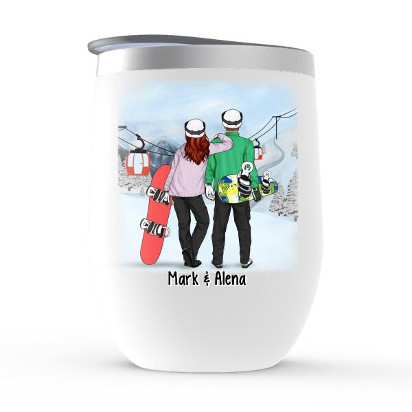 Personalized Wine Tumbler, Snowboarding Couple and Friends, Gift for Snowboarding Lovers